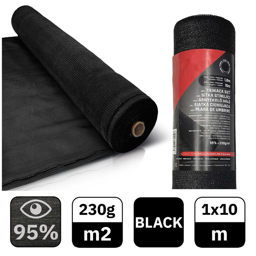 Tieniaca sieť čierna 95% - dĺžka 10m - výška 1m