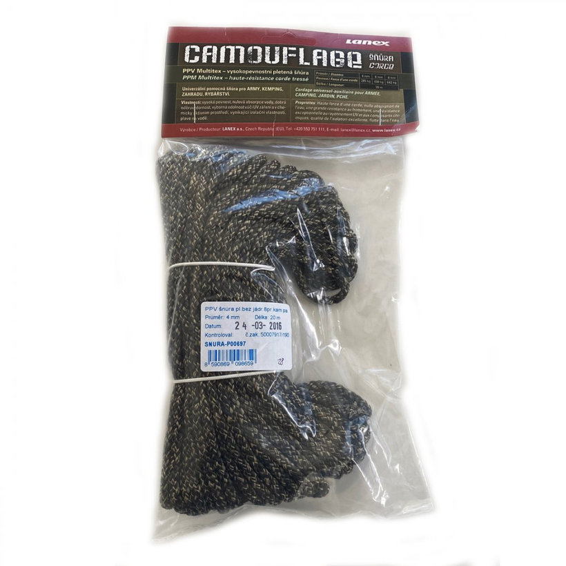 Polypropylénová šnúra pletená bez jadra CAMOUFLAGE 20m 8mm