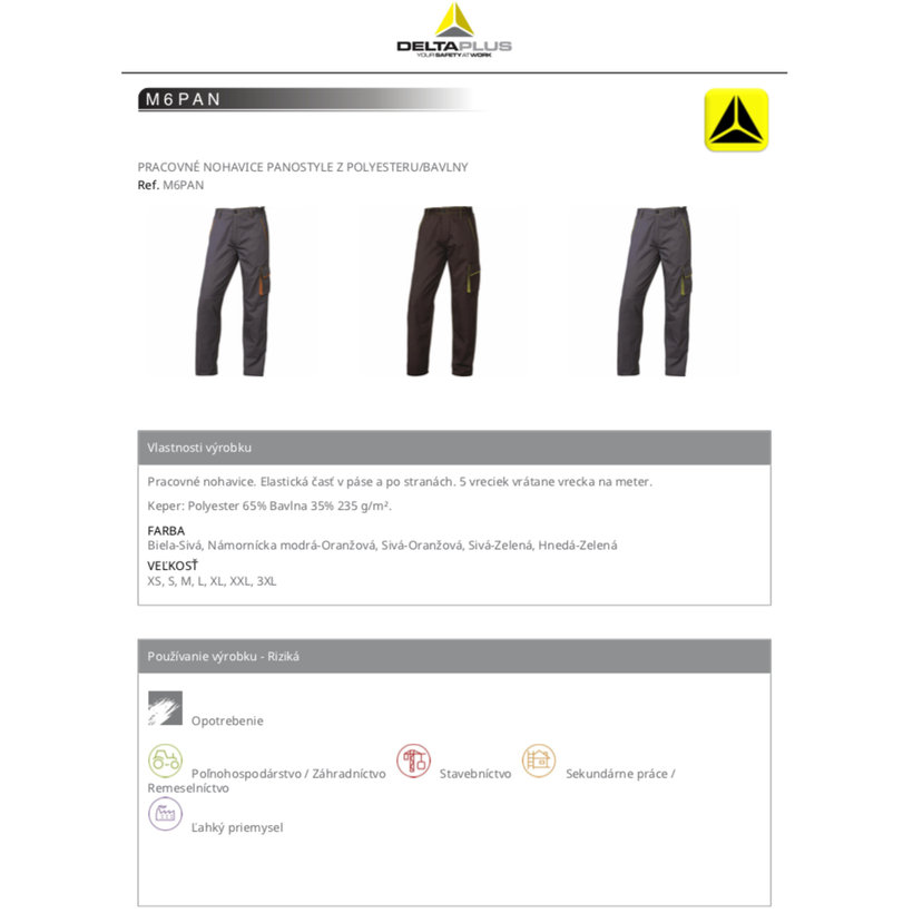 Pracovné nohavice PANOSTYLE sivá-oranžová L