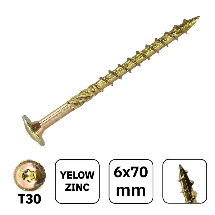 Vrut konštrukčný s tanierovou hlavou TX30 6x70mm