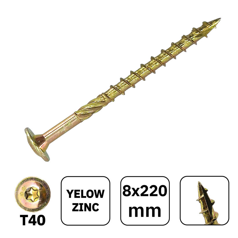 Vrut konštrukčný s tanierovou hlavou TX40 8x220mm