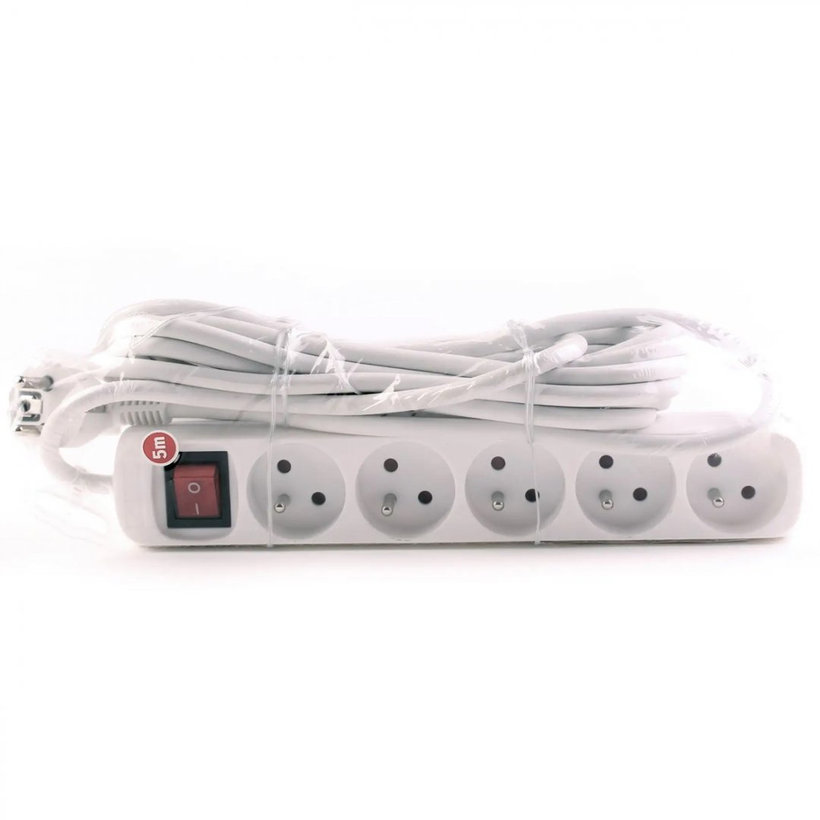 5 zásuviek 5m 3G1,5 Predlžovací kábel 16A biely s vypínačom