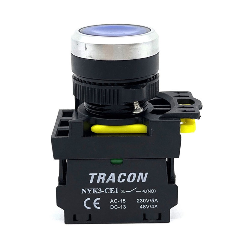 Tlačidlový spínač podsvietený modrý