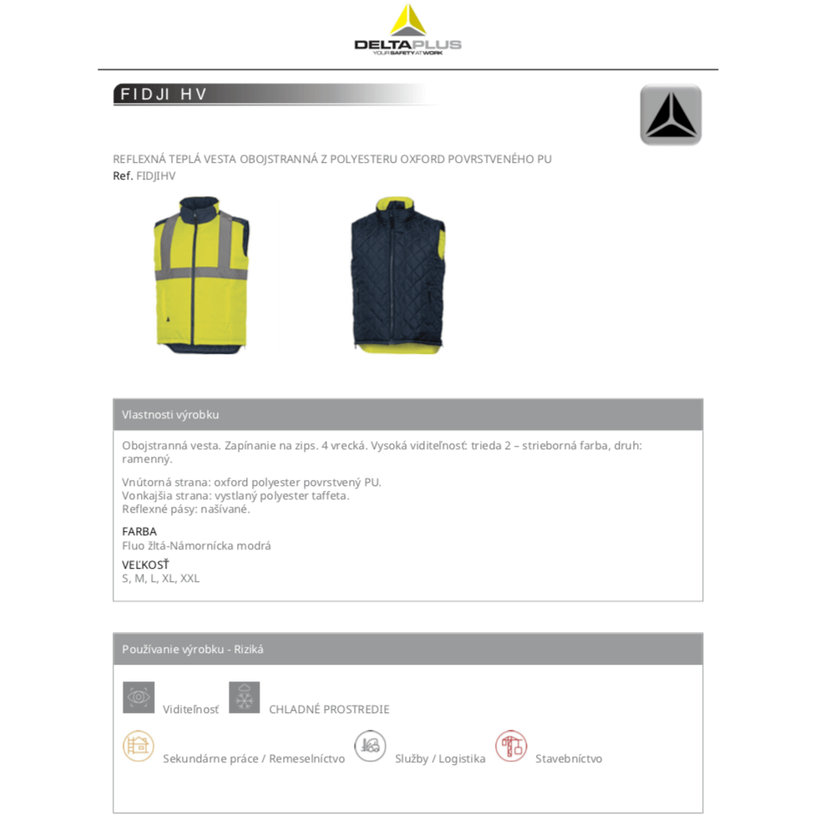 Reflexná teplá obojstranná vesta FIDJI HV XXL