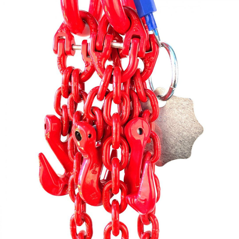 Reťazový záves oko-3 hák tr 80 so skracovačom (1,5 m, 2360/1700 kg, 6 mm, červená)