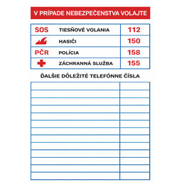 Tabuľka - Dôležité telefónne čísla