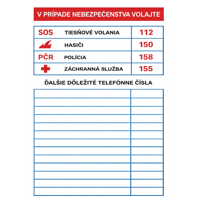 Tabuľka - Dôležité telefónne čísla