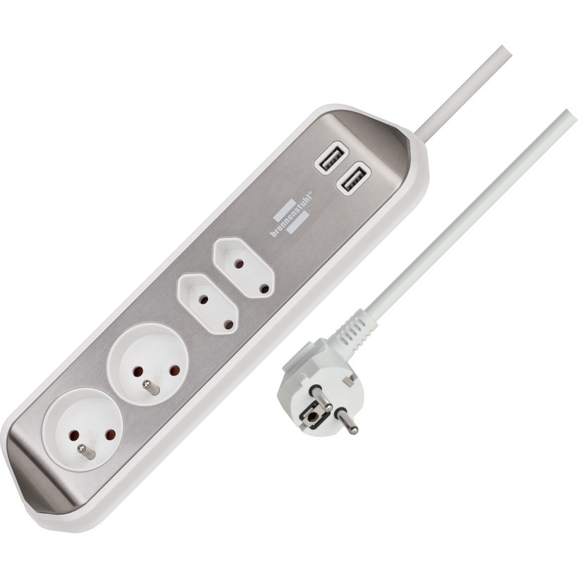 Rohový predlžovací kábel 4-zásuvkový 2m strieborný