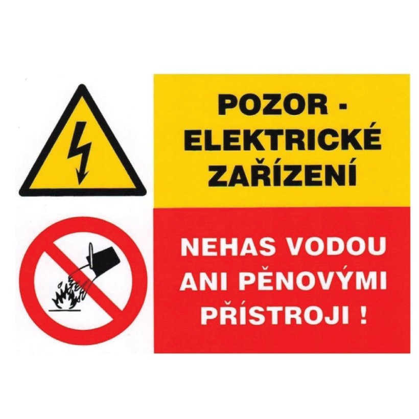 Samolepka - Pozor elektrické zariadenie, nehas vodou