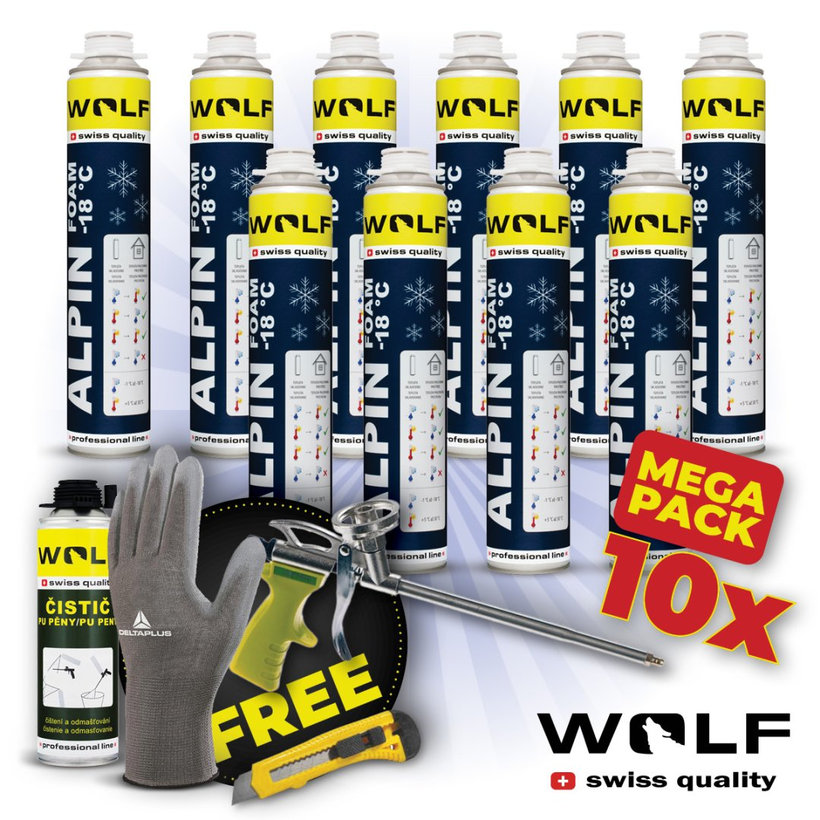 Montážna (PUR) pena pištoľová NÍZKOEXPANZNÁ - ZIMNÁ 10ks MEGA PACK 750ml