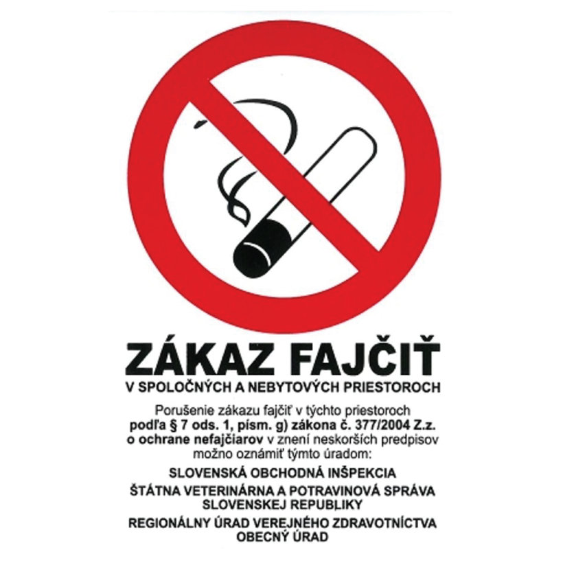 Samolepka - Zákaz fajčiť v spoločných a nebytových priestoroch