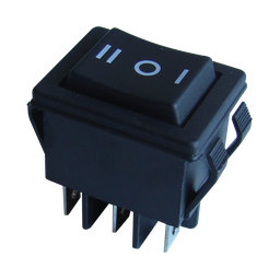 Kolískový prepínač 3-poloh. s pruž. návratom čierny, 16A, 250V, I-0-II