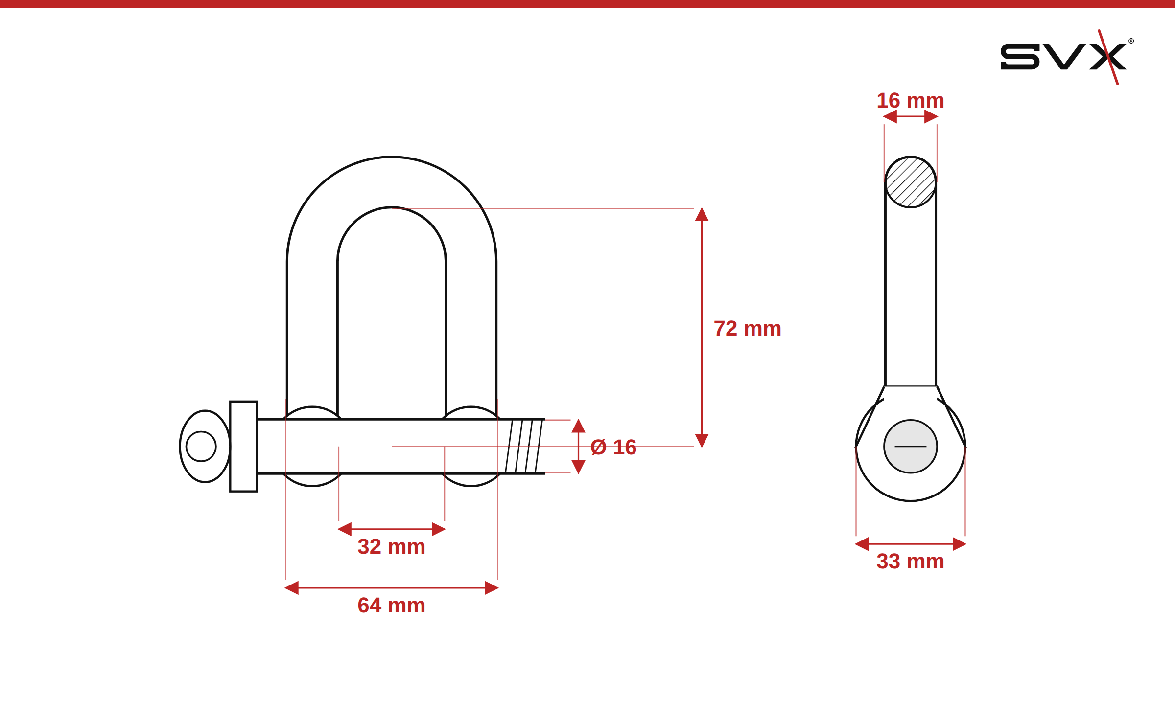 Zámok reťaze tvar D 16 mm – rozmery v mm