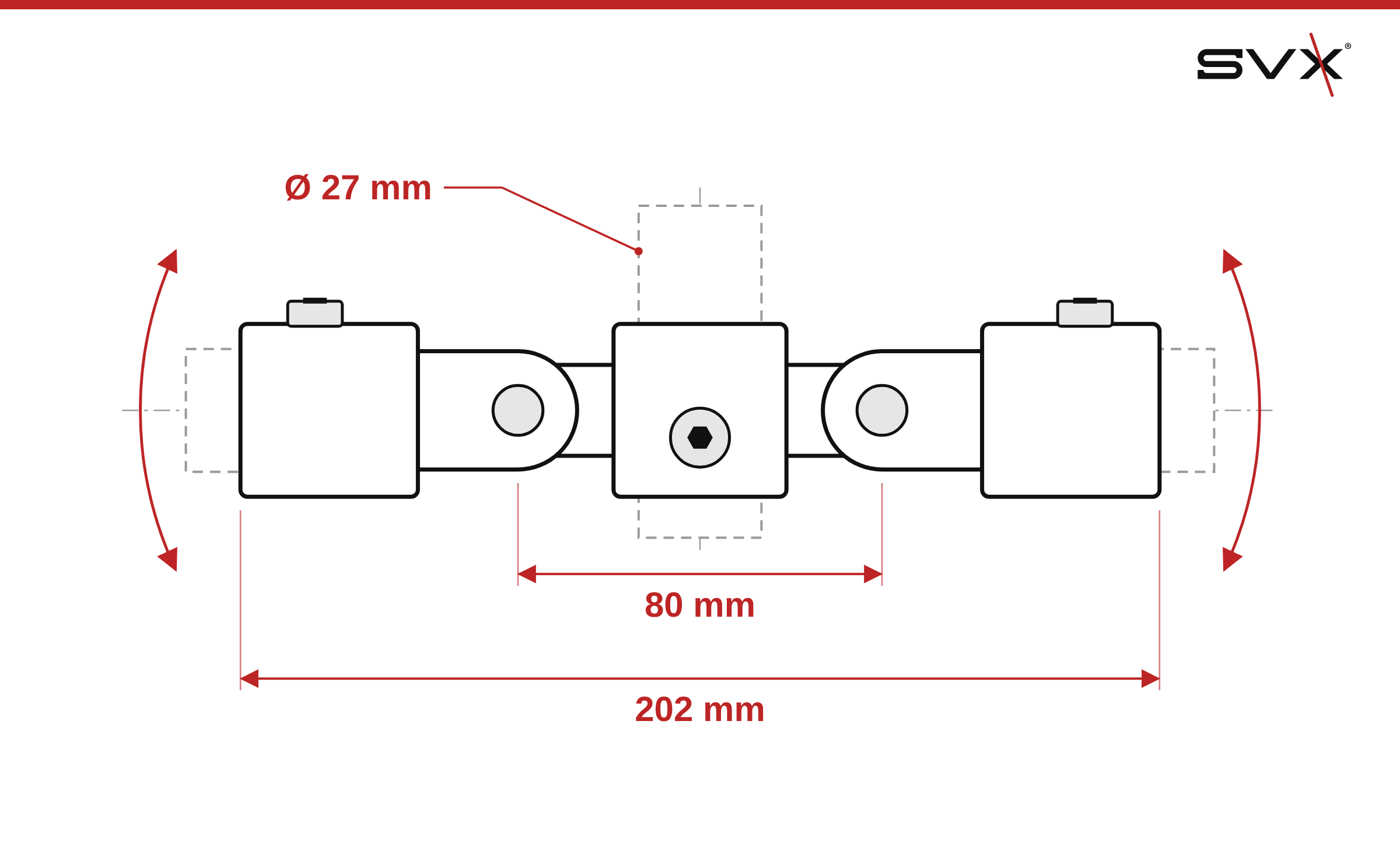 Dvojitá otočná spojka 27 mm – rozmery v mm